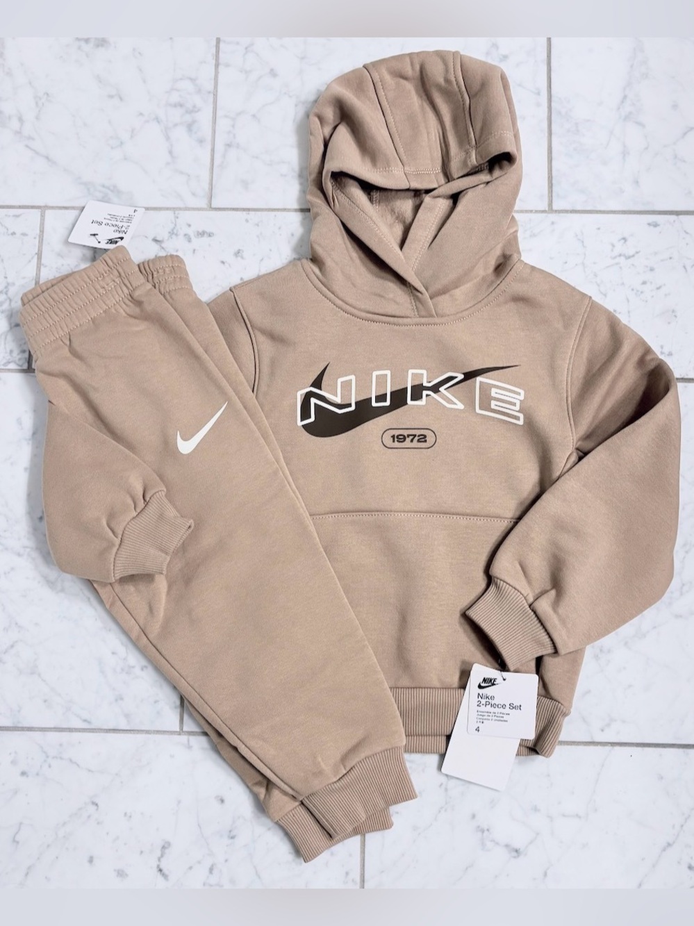 Nike Fleece Hoodie Jogger SweatPant Set Toddler Boy Khaki Matching Set
